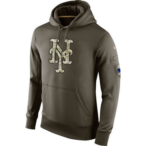 Men's New York Mets Nike Olive Salute To Service KO Performance Hoodie - Click Image to Close